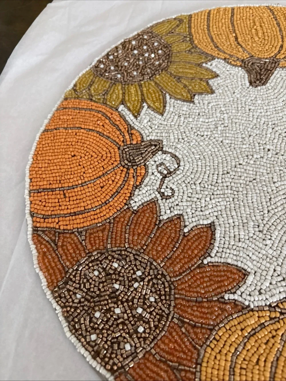 Beaded Pumpkin & Sunflower Table Accent - Orange